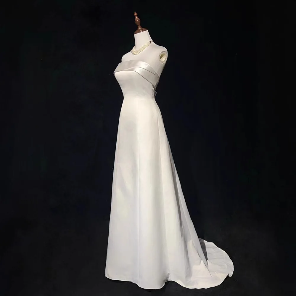 Vestido de casamento de cetim branco para mulheres vestido de noiva com trem coreano simples vestidos de noite vestido formal feminino vestidos elegantes