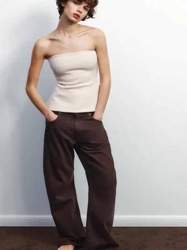 

Двусторонняя тканевая накидка на груди, топ с открытыми плечами, прямой воротник, повседневное новое поступление на осень, универсальный дорожный топ...