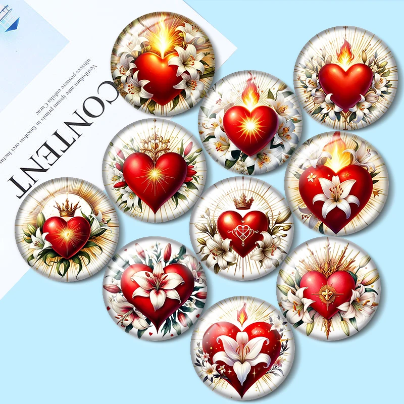 Corazón de San José, 12/18/20/25mm, cabujón de cristal, collar, pulsera, anillos colgantes para joyería, pendientes de demostración, accesorios para hacer