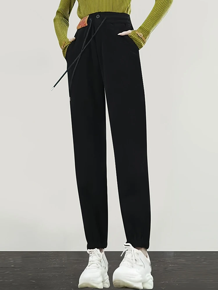 

Женские повседневные прямые брюки на осень-зиму с высокой талией, эластичным поясом, декоративными карманами, в стиле High Street, свободного кроя, утягивающие, в стиле Harlan