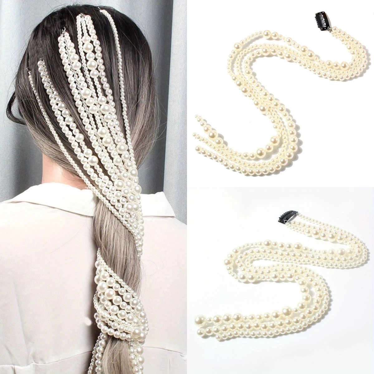 

Simulated Pearl Braided Long Chain Tassel Hair Clip Wedding Hair Accessories Women Hairpins Bride Barrettes Party Hair Jewelry