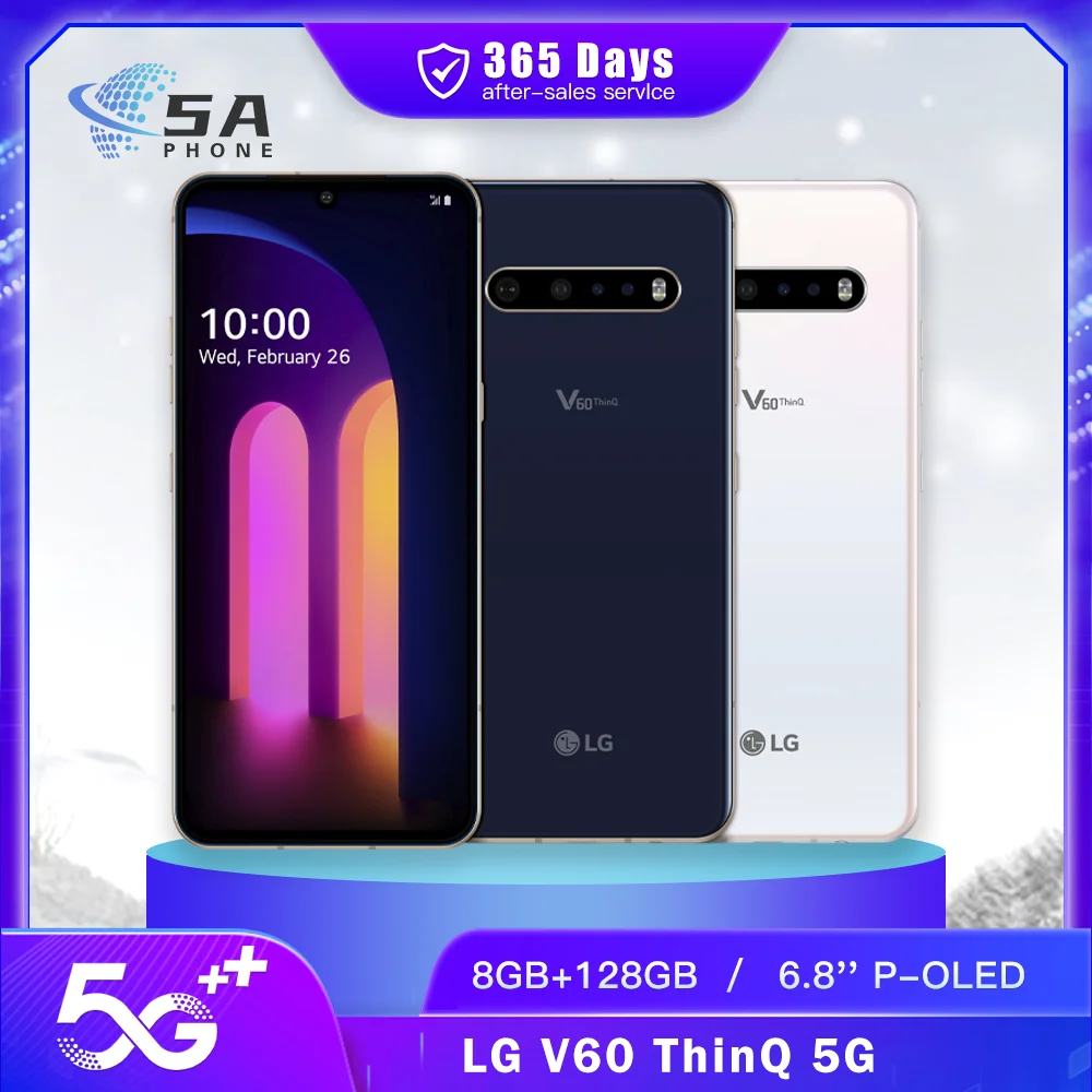 Teléfono inteligente LG V60 ThinQ Original V600VM V600AM V600TM 8GB + 128GB/256GB NFC 64MP + 13MP + 10MP Snapdragon 865 octa-core V60