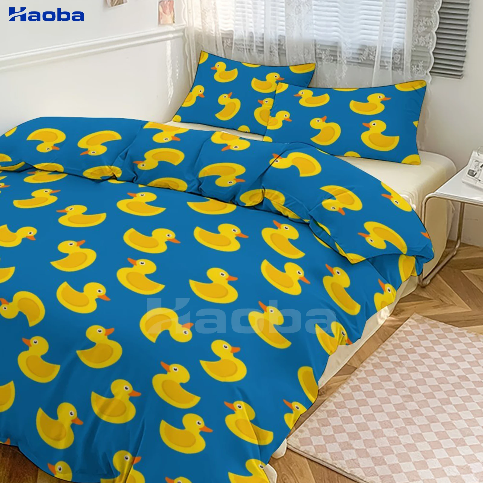 Little Yellow Duck Three Piece Bedding Set Children or Adults for Beds Quilt Covers Birthday Gifts for Women Men