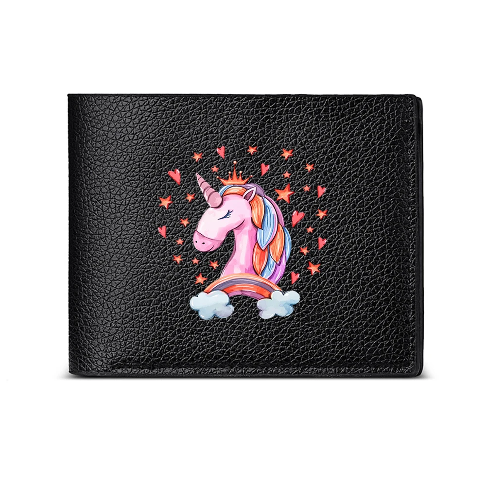 Unicorn With Rainbow And Hearts Pattern Men's Wallet Card Holder Casual Business Fashion Design