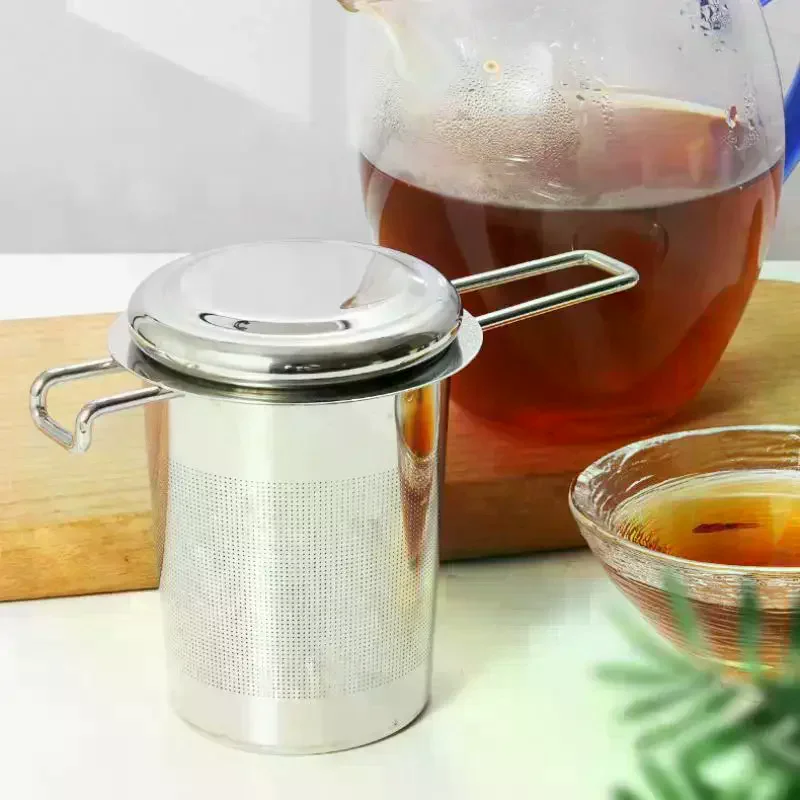 Stainless Steel Fine Mesh Tea Filter Extended Handle Loose Tea Drainer With Lid Anti-Scald Multi-Purpose Tea Strainer Premium