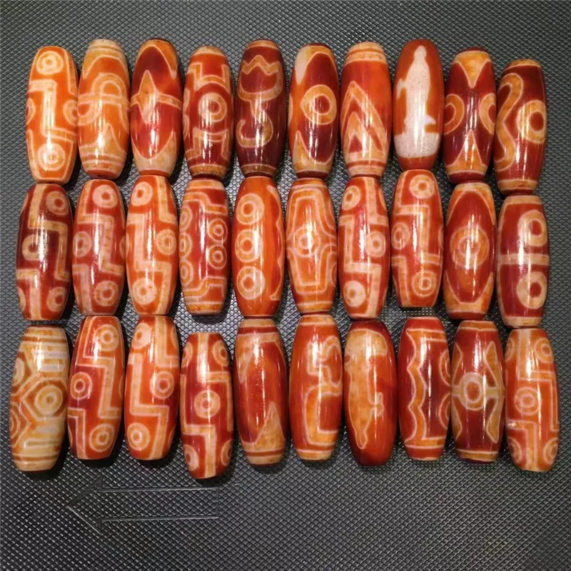 220606-2 30pcs/lot Natural Red Old Agate DZi 15mm*40mm Amulet Collection Jewelry DIY Beads