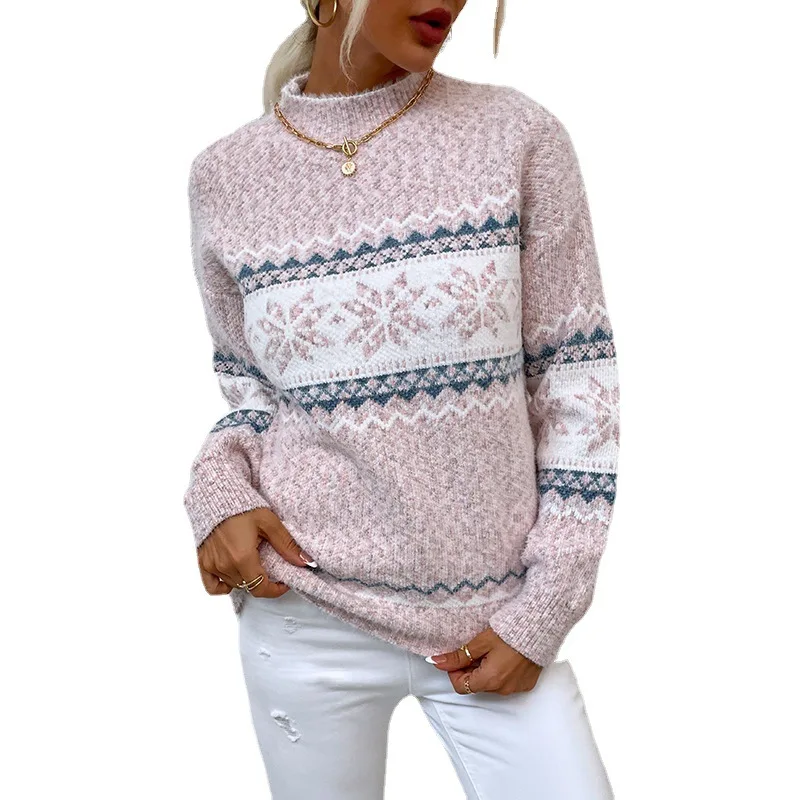 2025, Weihnachtspullover für Damen, Schneeflocken-Strickwaren, Rollkragenpullover, Winter, Urlaub, Party, Weihnachtspullover