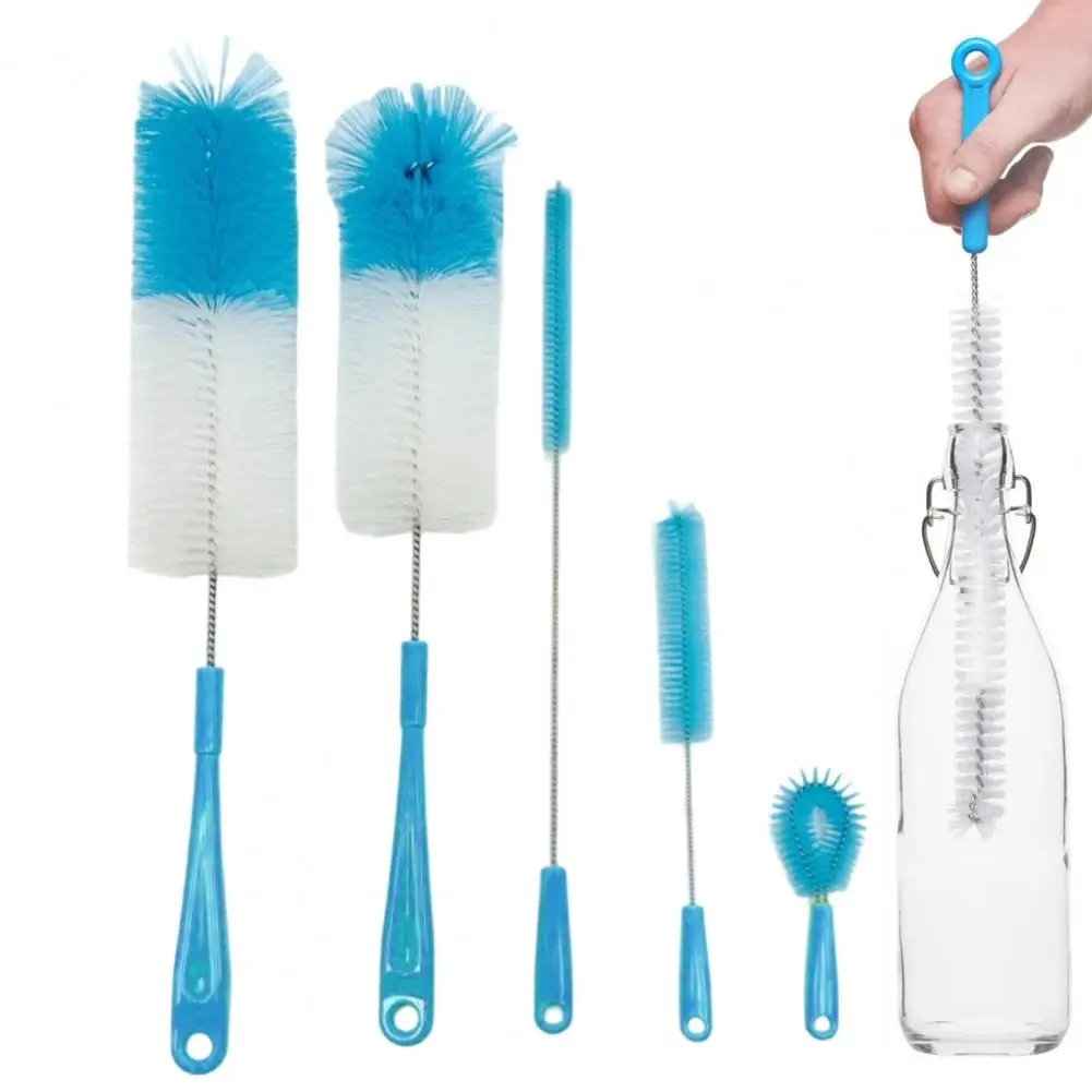Bottle Brush Set Ergonomic Long Handle Bottle Kit for Beer Wine Decanters 5pcs Set with Scrubber Brushes Beer Bottle Brush