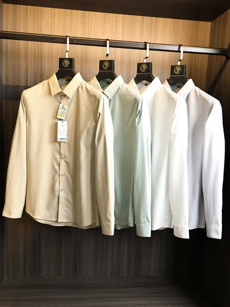 Soft And Skin-Friendly Long Sleeve Men's Business Shirt for Commuting Versatile Collared Blend Polyester Cotton Silk Spring F...