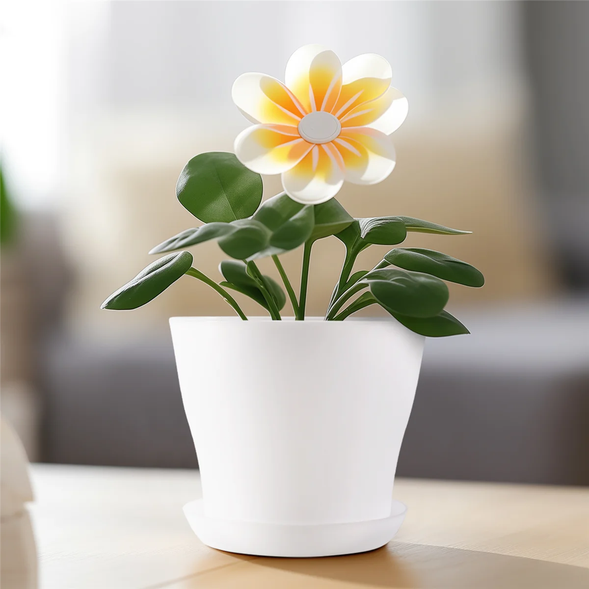 Plastic Plant Flower Pot Planter With Saucer Tray Round Gloss Home Garden Decor, White Upper Caliber -, 14cm / 5.51\