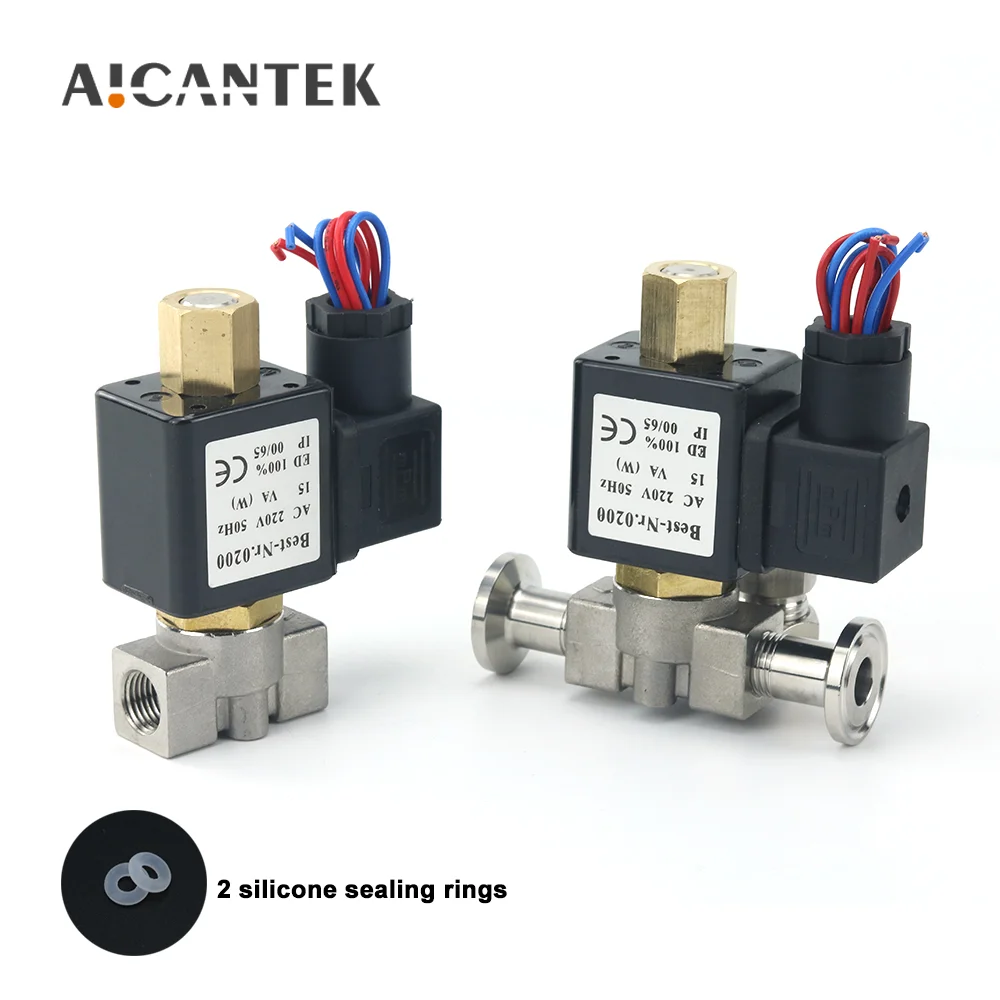 1/4 "Schließer Edelstahl Körper 2-Weg Öl Säure Magnetventil mit 2Pcs Silicon Dichtung VX2120-08-SS-NO AC220V DC 12V/24V