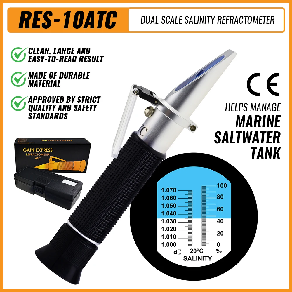 

Salinity Meter Refractometer Dual Scale Portable Meter With ATC For Seawater Salt Sea Marine Aquarium Reef Tank