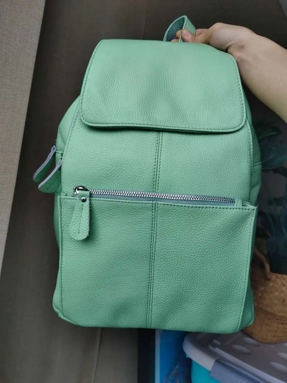 Zency Mint Green Leather Women Backpack A + High Quality Daily Large Capacity Travel Bag Knapsack For Ladies Shopper Commute