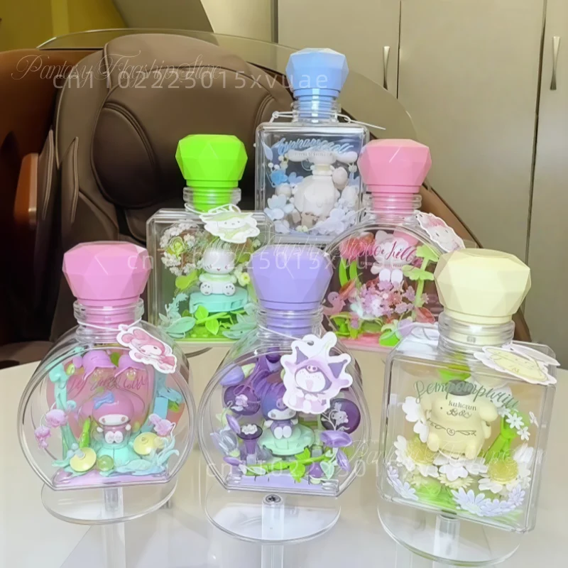 

Sanrio флакон духов строительные блоки цветок любовь эльф Hello Kitty My Melody слепая коробка собранная игрушка модель украшения подарок для девочки