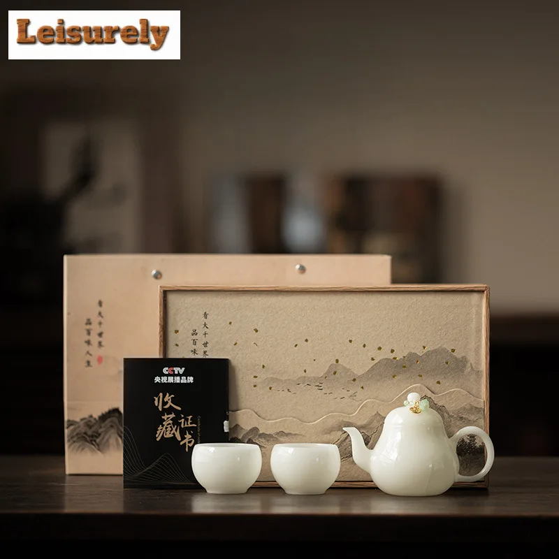 

Handamde Pure Jade Porcelain Tea Set Complete Set Luxury Tea Ceremony Set Teapot And Tea Cup Set Chinese Tea Set Craft Gift Box