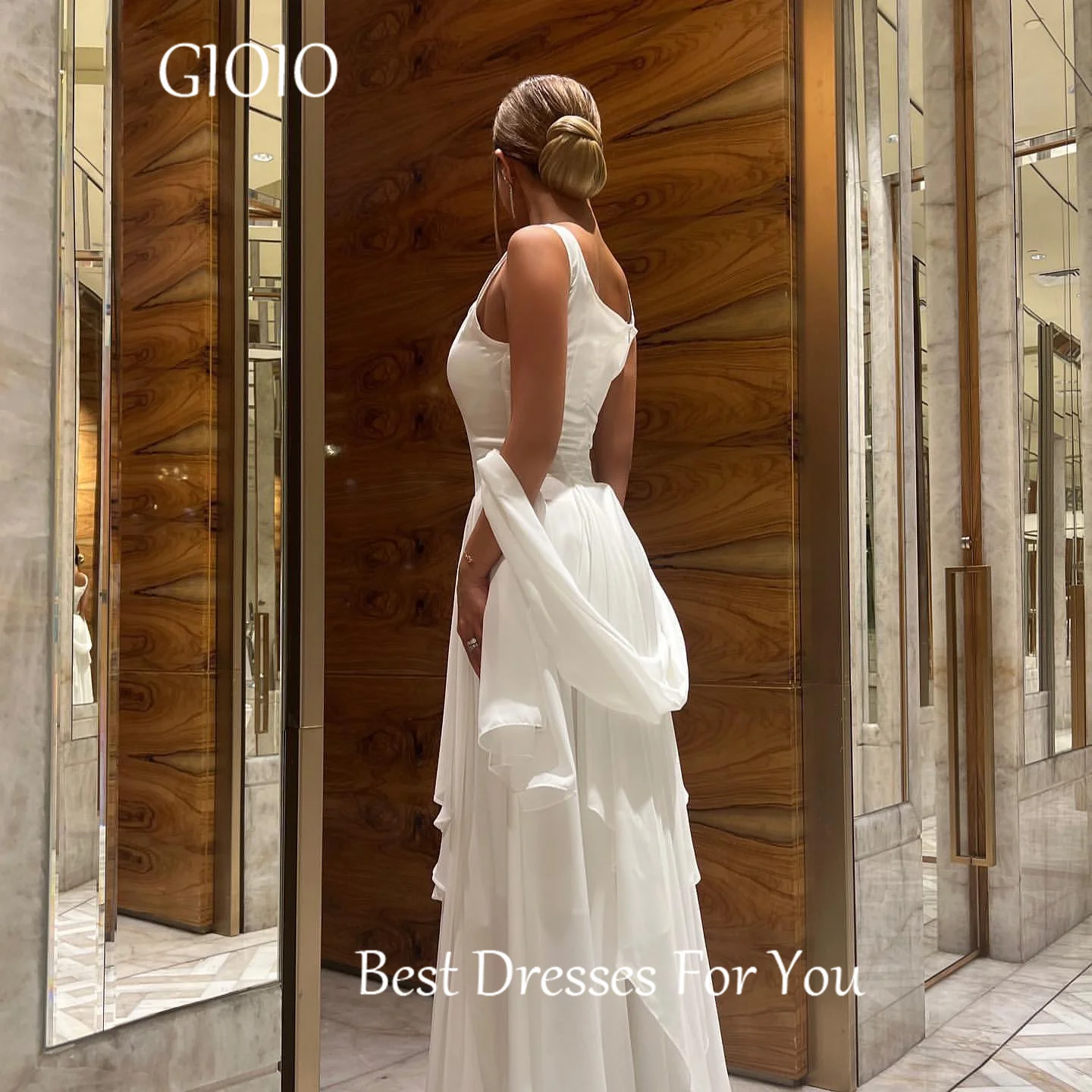 GIOIO-vestidos de noche formales de lujo con cuello cuadrado, plisados, escalonados, sin mangas, longitud hasta el suelo, elegante vestido de fiesta para mujer