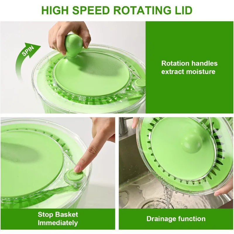 Salad Spinner Lettuce Spinner Vegetable Washer Dryer Drainer Multi Use Kitchen Tool with Bowl Colander