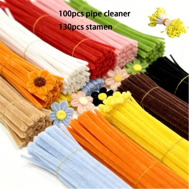 230-teiliges Set Chenille-Stiele Pfeifenreiniger mit Blumenherzchen DIY Handarbeitsmaterialien Kinder-Kunstspielzeug Hochzeit Party Heimdekoration