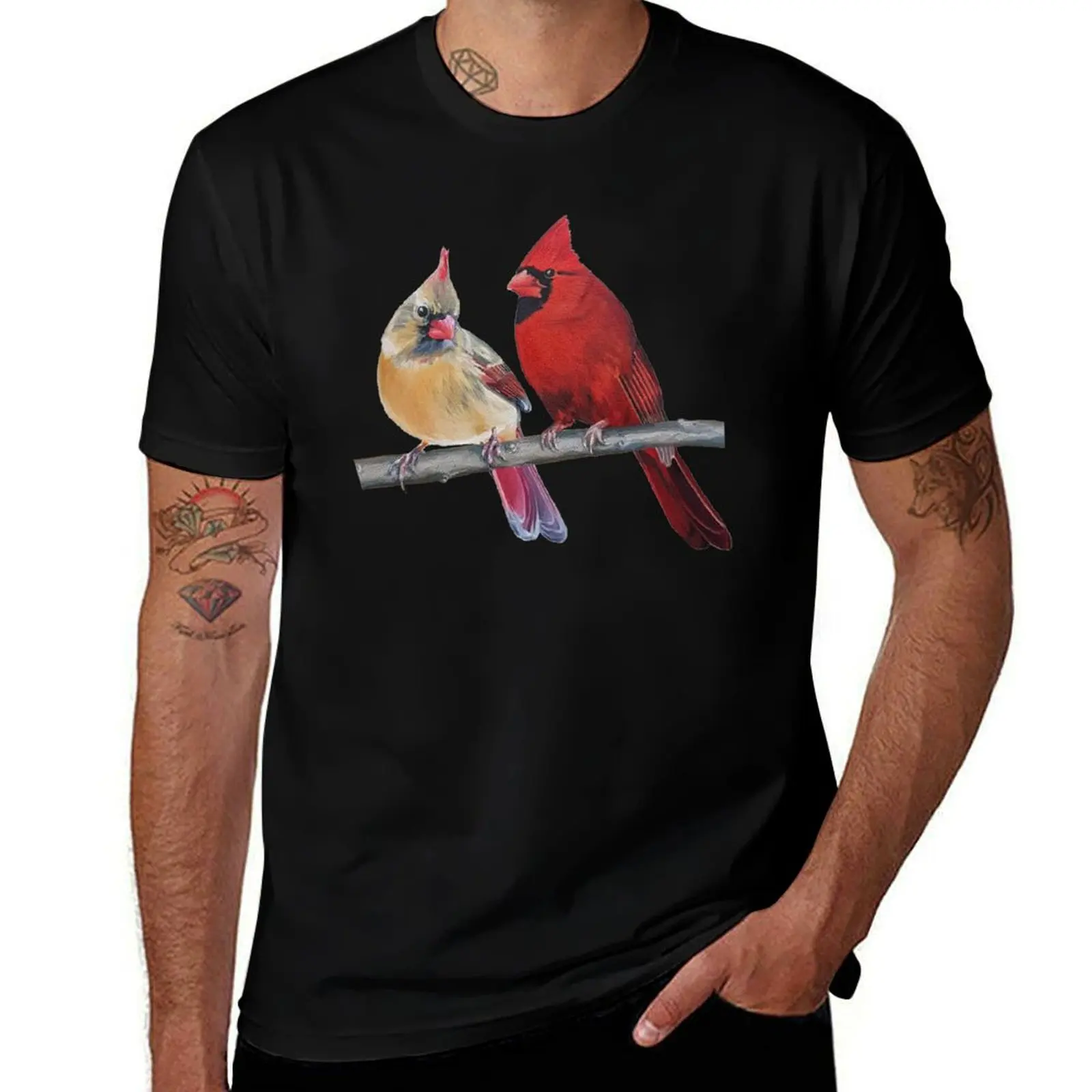 Northern Cardinals Pair painting (no background) T-Shirt Summer Holiday Casual Tee T-Shirt