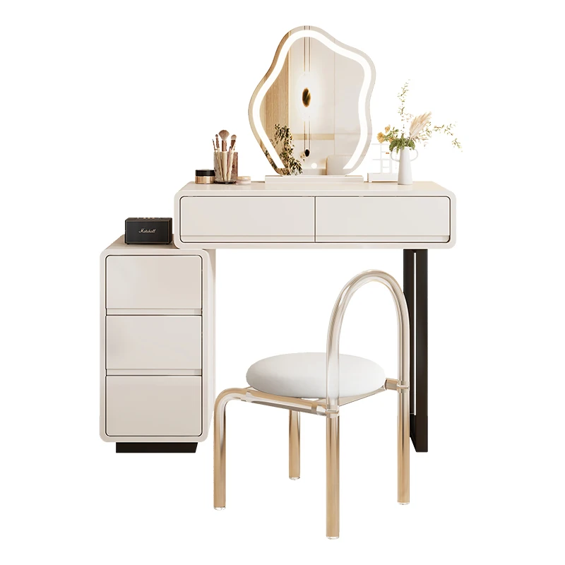Solid wood small apartment integrated bedroom modern simple retractable premium cream white makeup table
