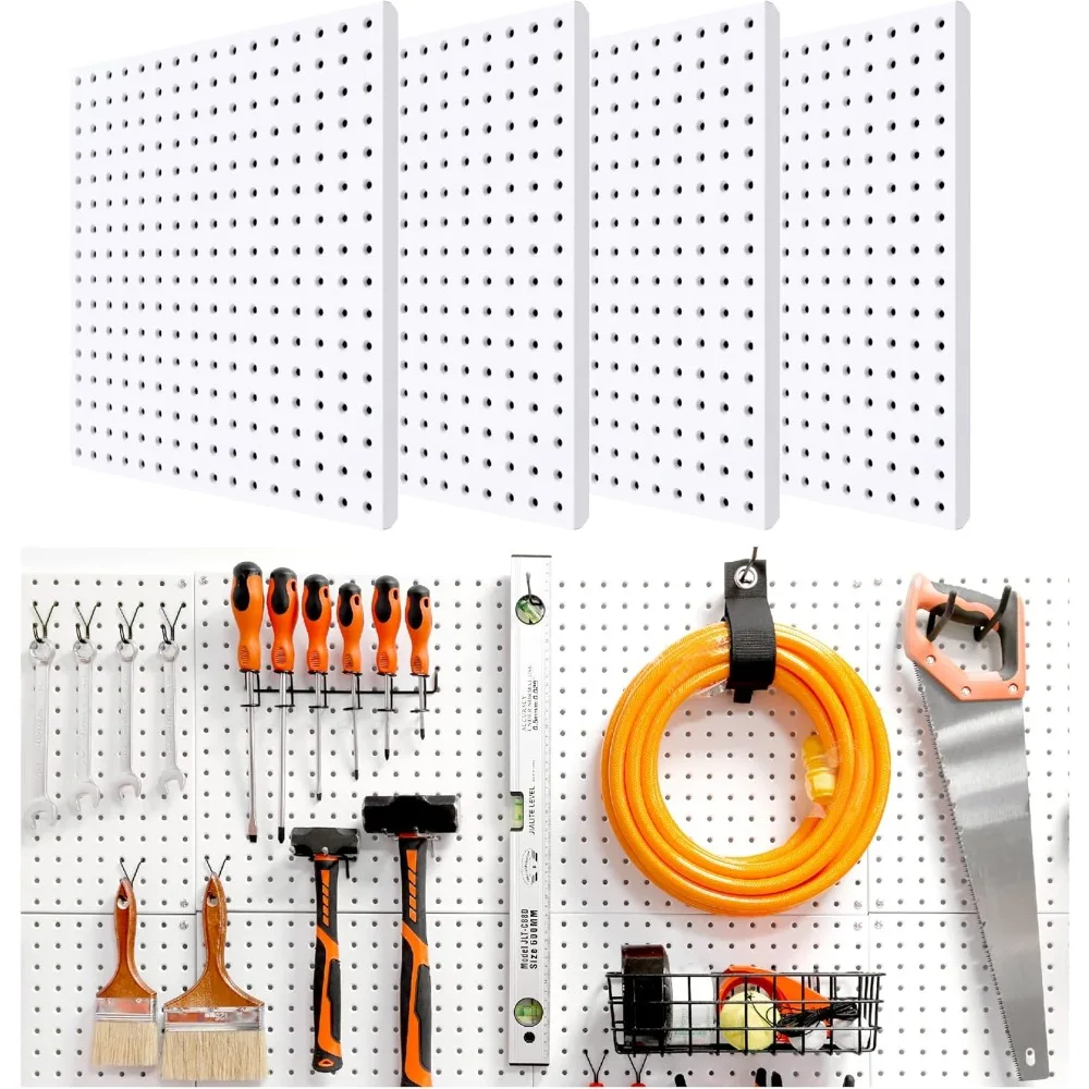 

White Pegboard, Metal Pegboard Panels, 32-inch X 32-inch Metal Peg Board for Garage, Gaming, Craftroom, etc, 4PC