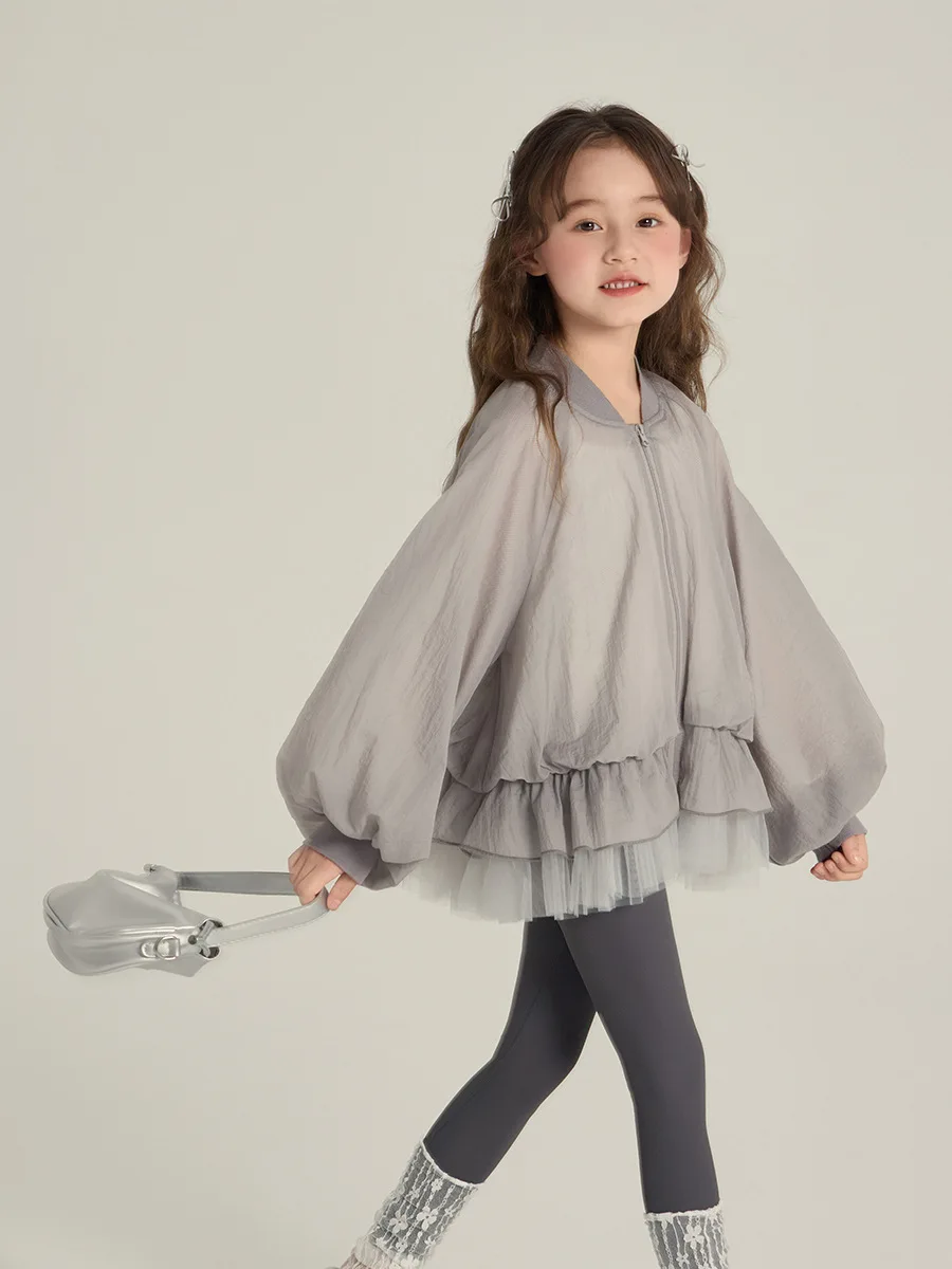 Girls' Patchwork Short Tulle Skirt Jacket, Bomber-Style Long-tail Keyword Combinations, Girls' Loose Top Photography Clothes