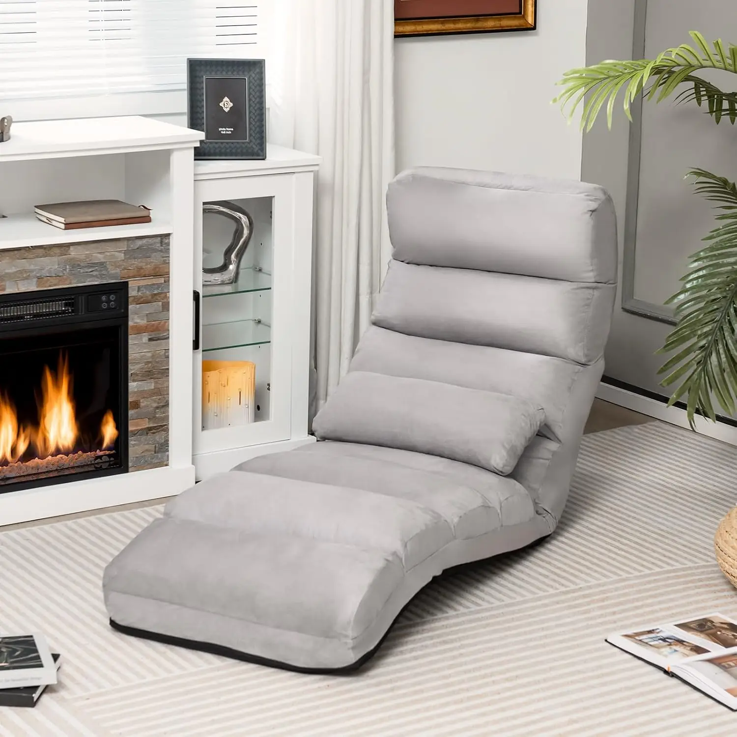 Foldable Floor Lounger, Chase Lounge with 5 Adjustable Positions, Adjustable Back Support & Footrest, Folding Floor Chair, Lazy