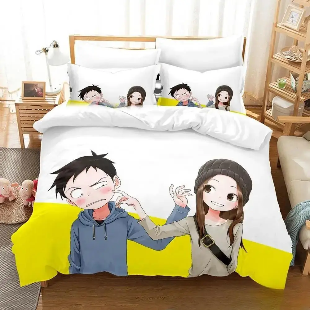 Teasing Master Takagi-san Bedding Set Single Twin Full Queen King Size Bed Set Adult Kid Bedroom Duvet cover Sets 3d Anime Bed