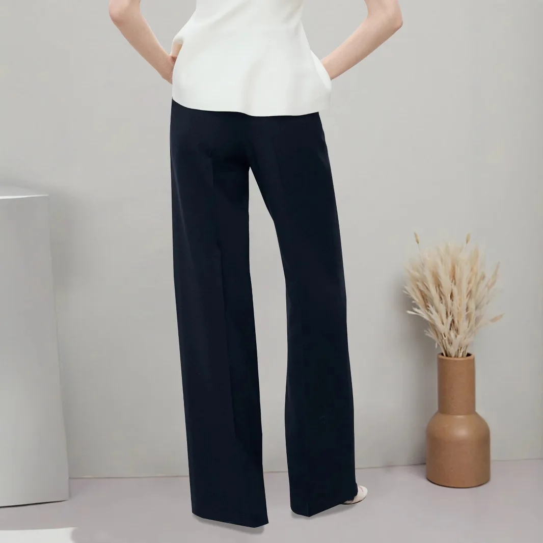 Elegant Solid Color Suit Wide-leg Pants. With Side Double Pocket Design, Women's Professional Slim-fit Long Pants. For Commuting
