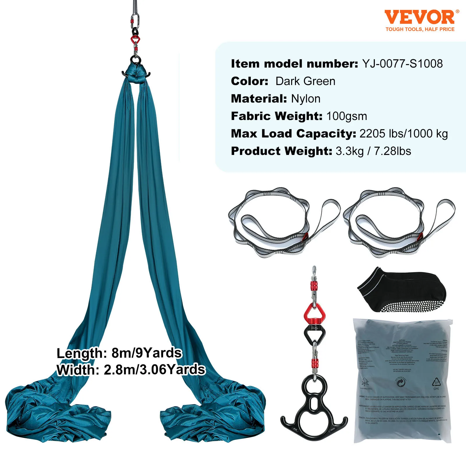 SucceBuy 8.7/11Yards Antenne Yoga Hangmat & Schommel Yoga Starter Kit Antenne Zijde Stof Yoga Band Accessoire voor alle Niveaus Fitness