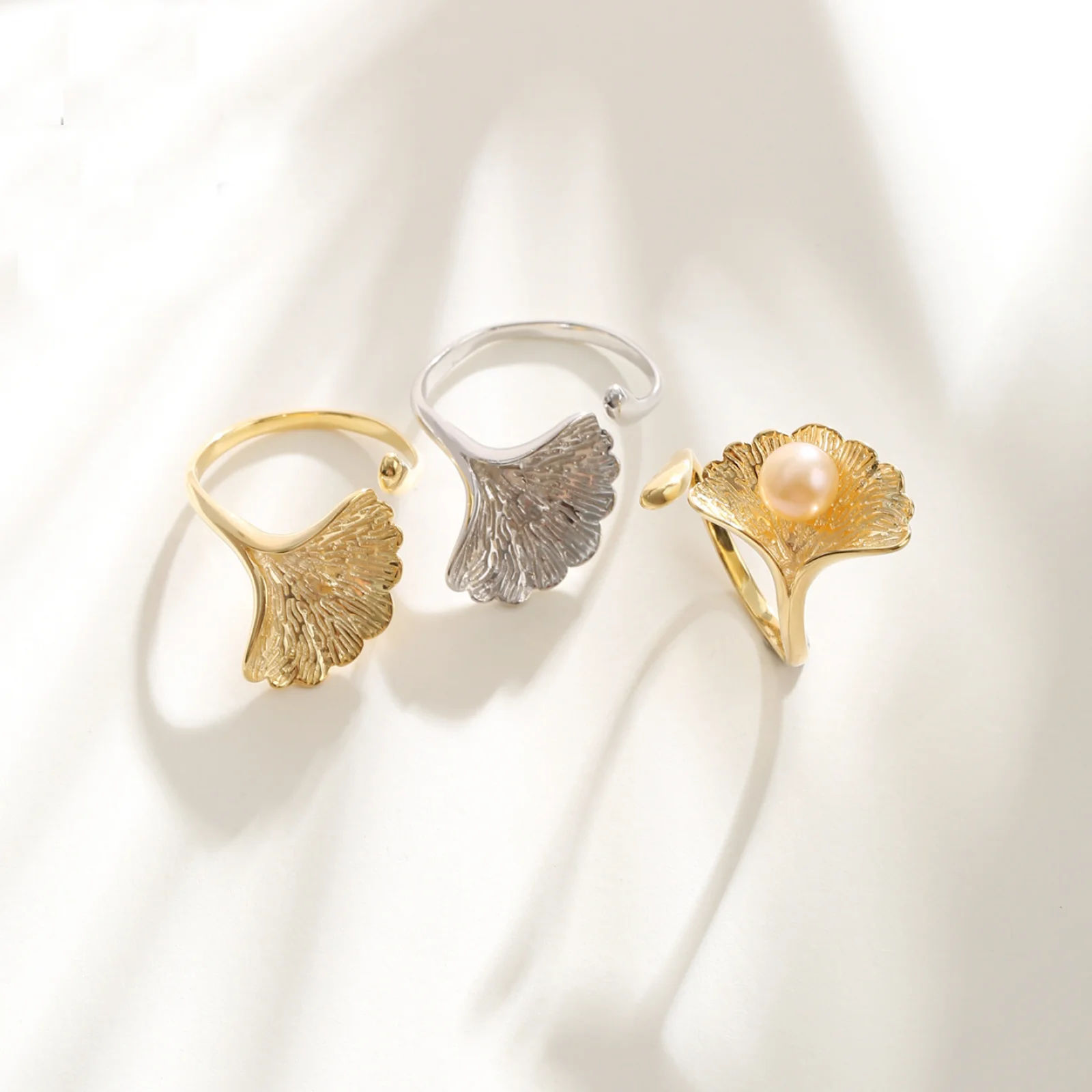 925 Sterling Silver Ginkgo Flower Shaped Opening Ring Base Blank Fit Round Pearl DIY Ring Jewelry Making Accessory