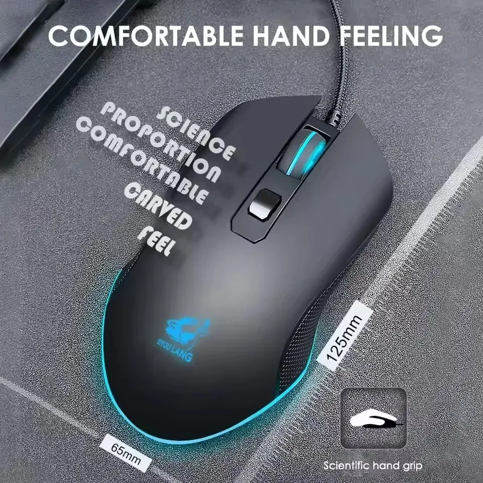 ,Retroiluminação RGB, 3 DPI ajustáveis, mouse para laptop de jogos com 6 botões, mouse para jogos com mouse óptico USB com fio para computador, ergonômico