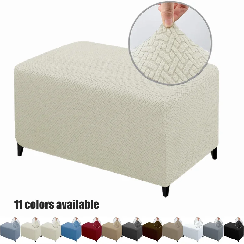 Jacauard Ottoman Cover Stretch Spandex Footstool Cover All-inclusive Rectangle Footrest Covers Foot Stool Slipcovers Living Room