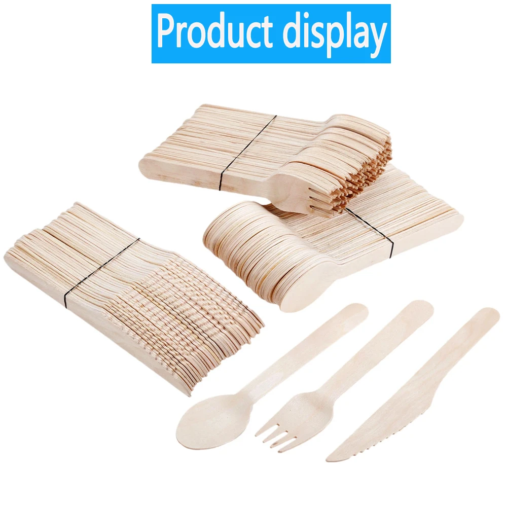 10/150/500Pcs Disposable Wooden Cutlery Forks/Spoons/Cutters Knife Party Supplies Kitchen Utensil Dessert Tableware Packing 16cm