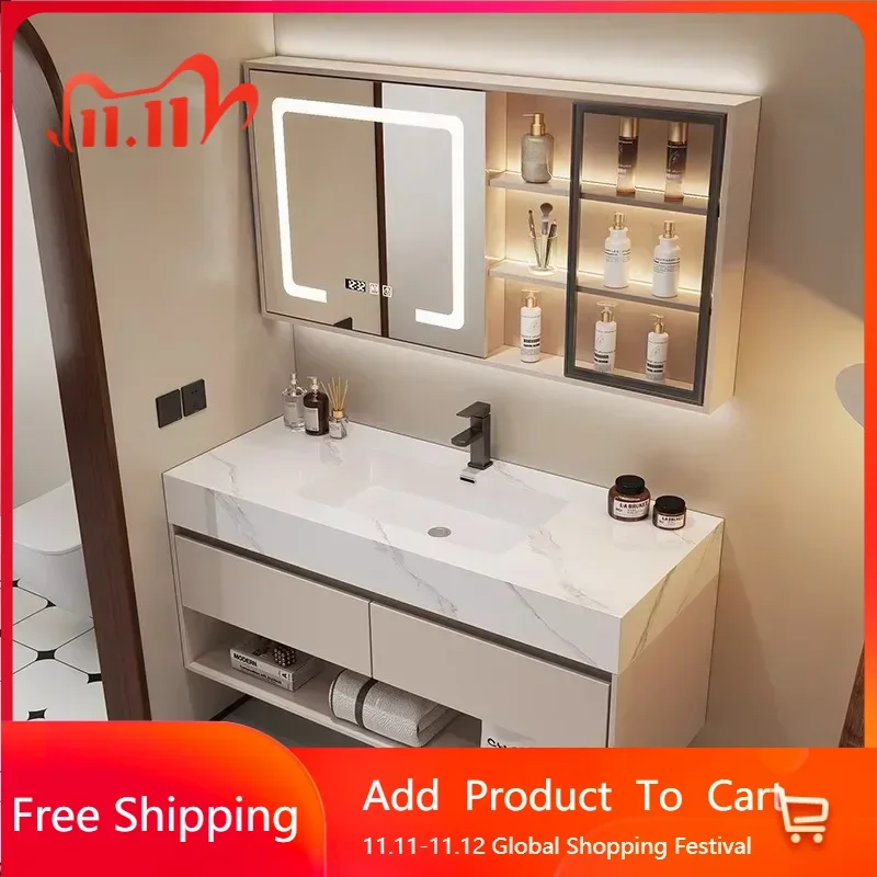 

Luxury Bathroom Cabinets Slate Integrated Basin Bathrooms Vanity Sink Large Storage Organizer Cupboard Gabinete Hotel Furniture