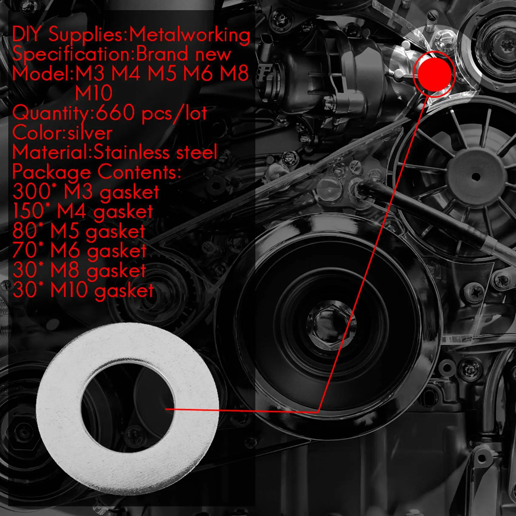 🔅660 Pcs/Set M3 M5 M6 M8 M10 Washer Spacers Stainless Steel Flat Washer Plain Gasket Spacers Kit Screw Bolt Fastener
