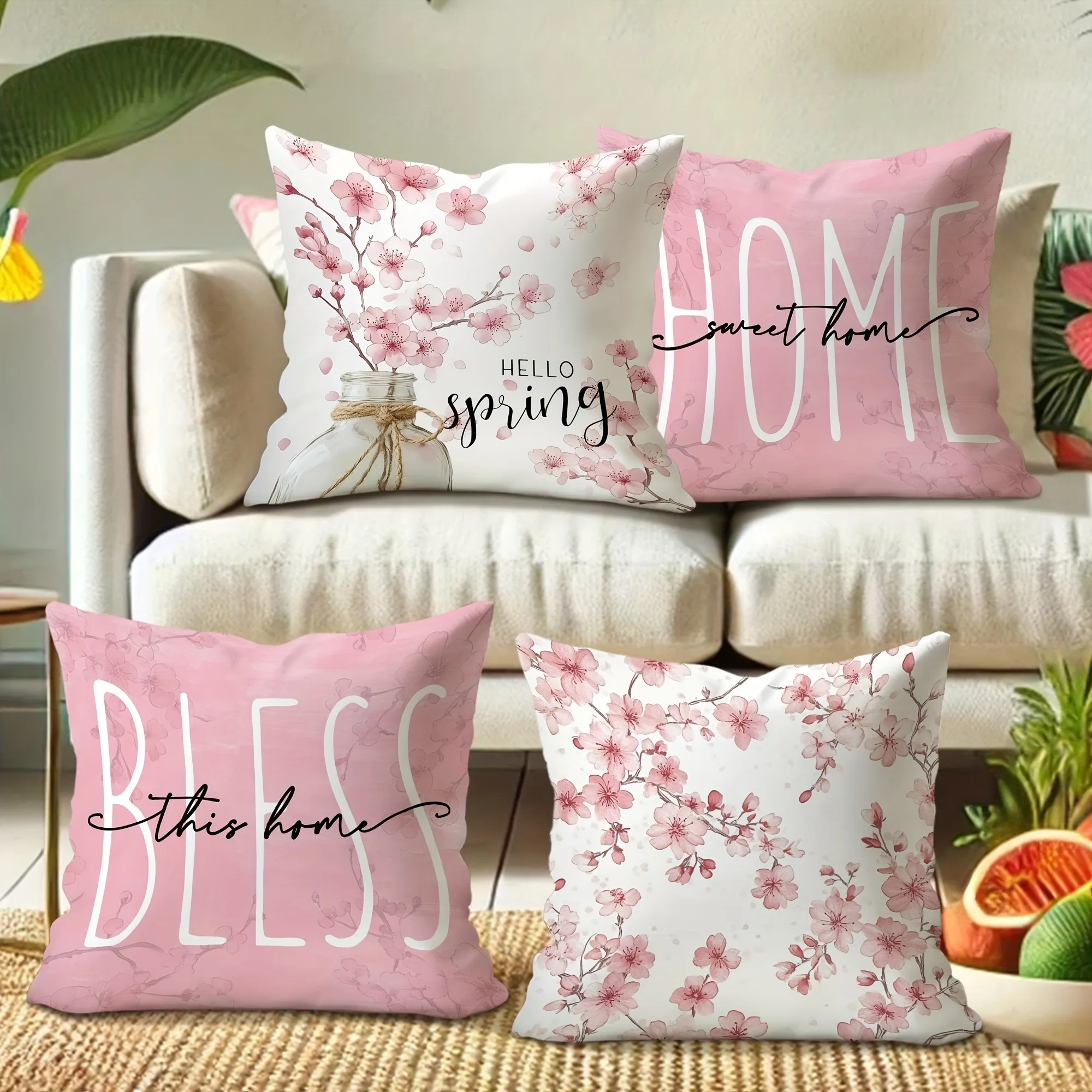 Cherry Blossom Joy pillow cover: embrace spring, pray for home, sofa and chair cushion cover, bedroom room decoration
