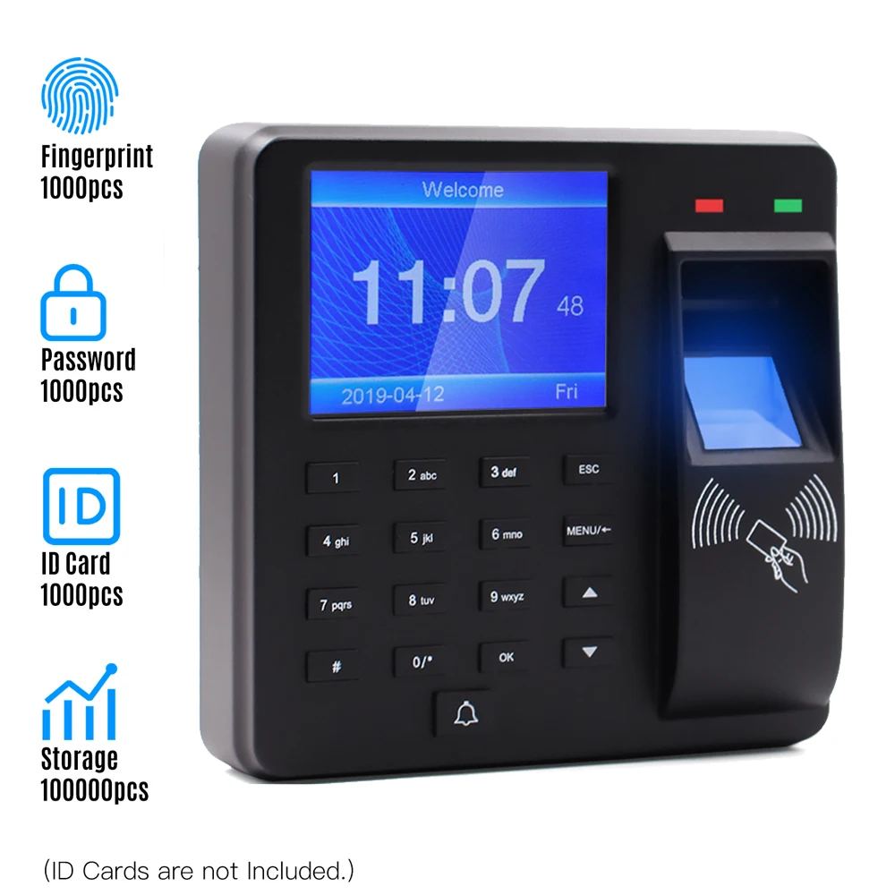 Access Control Time Attendance Machine Fingerprint/Password/ID Card Recognition Time Clock with 2.4 Inch Display Screen Employee