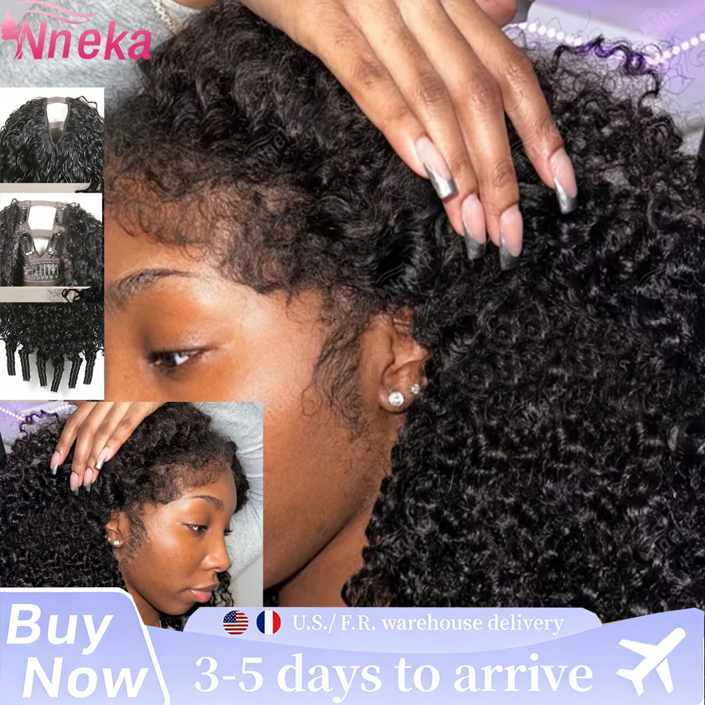 

Kinky Curly V Part Wig Human Hair Deep Wave Glueless Wigs Human Hair Black Water Wave Brazilian Human Hair wigs For Women 200%