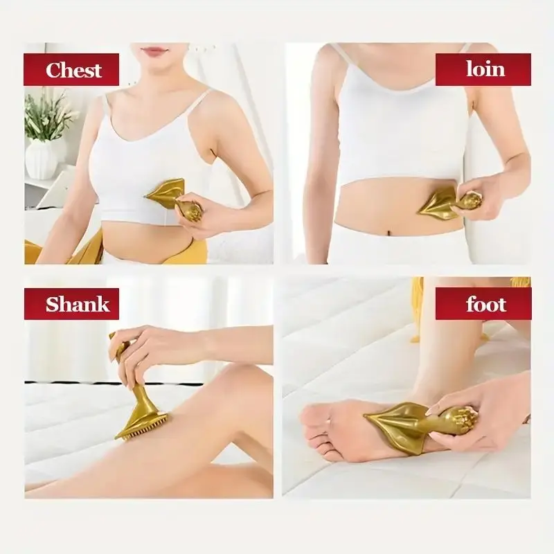 Multi Functional Body Massage Brush Triangular Manual Back Leg and Arm Massage Golden Color Portable for Travel and Home Use