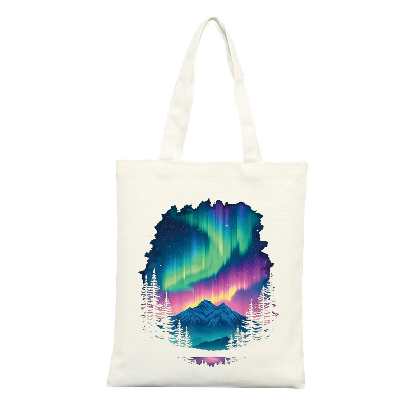 Northern Lights Graphic Canvas Tote Bag, Artistic Nature Print for Casual Daily Use and Weekend Outings