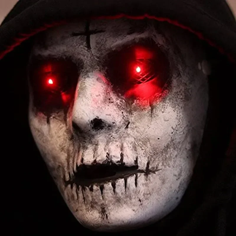 Cafele-Máscara de demonio asesino, ojos rojos iluminados, Cosplay, espeluznante y terrorífico, máscara de terror para Halloween, fiesta de disfraces de Mascarada