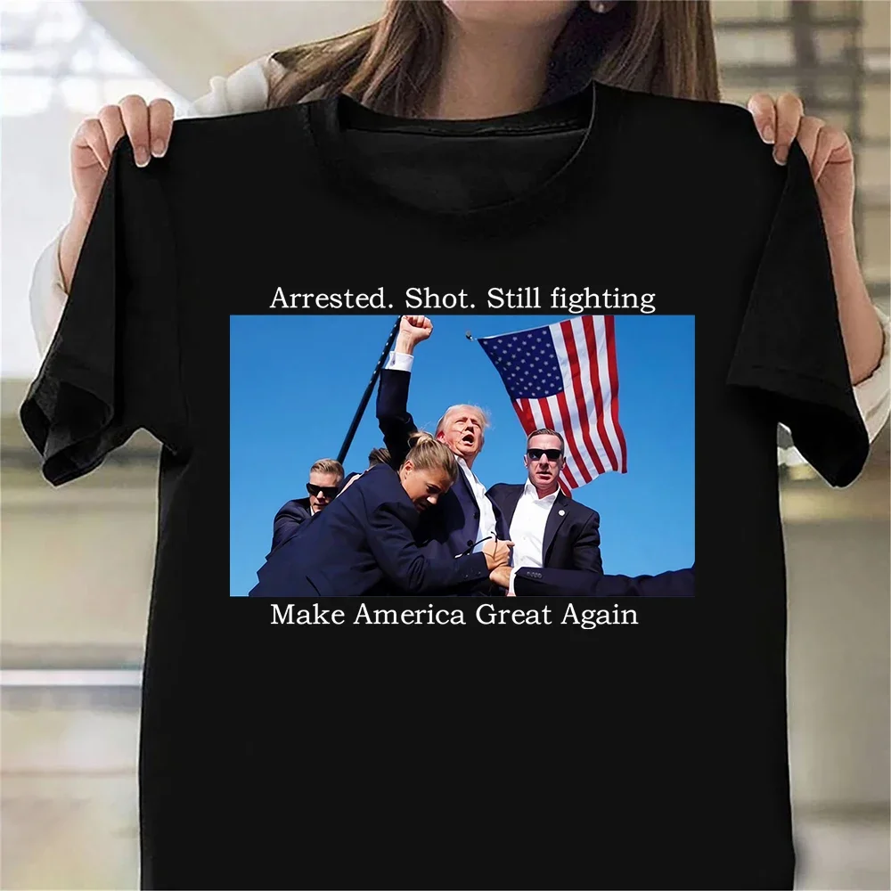 Trump T-Shirt Arrested Shot Still Fighting Shot Assasanation Attempt Printed Short Sleeve Tees Cotton T Shirts