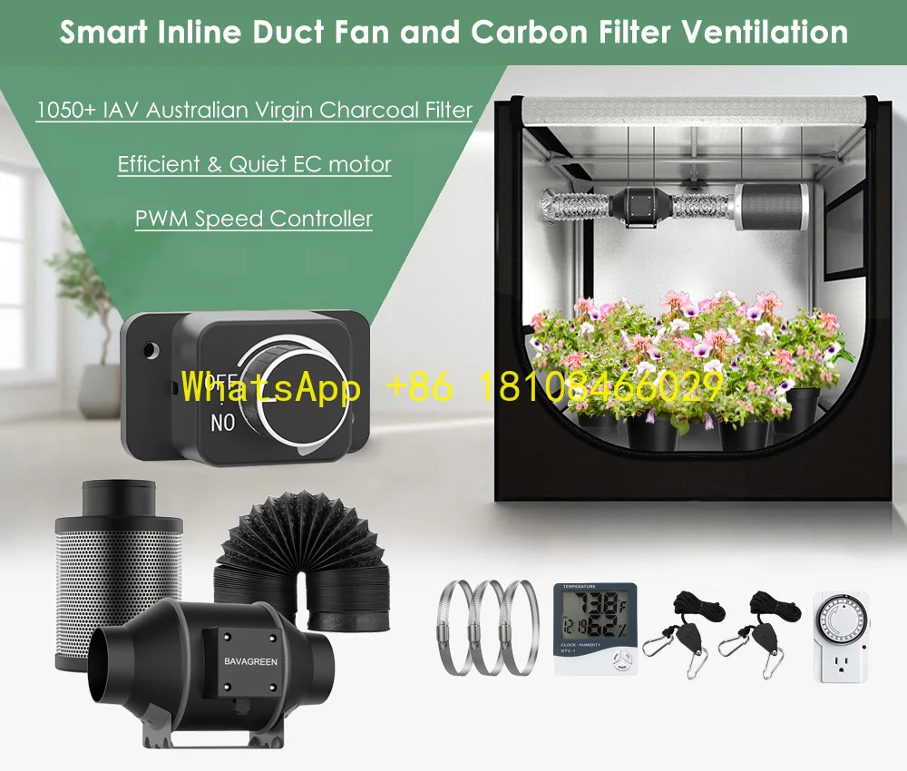 

80x80x180cm 1680D Tent Kit with Inline Duct Fan Plant Growing Kit 240W LM301H EVO Mint White UV IR LED Grow Light