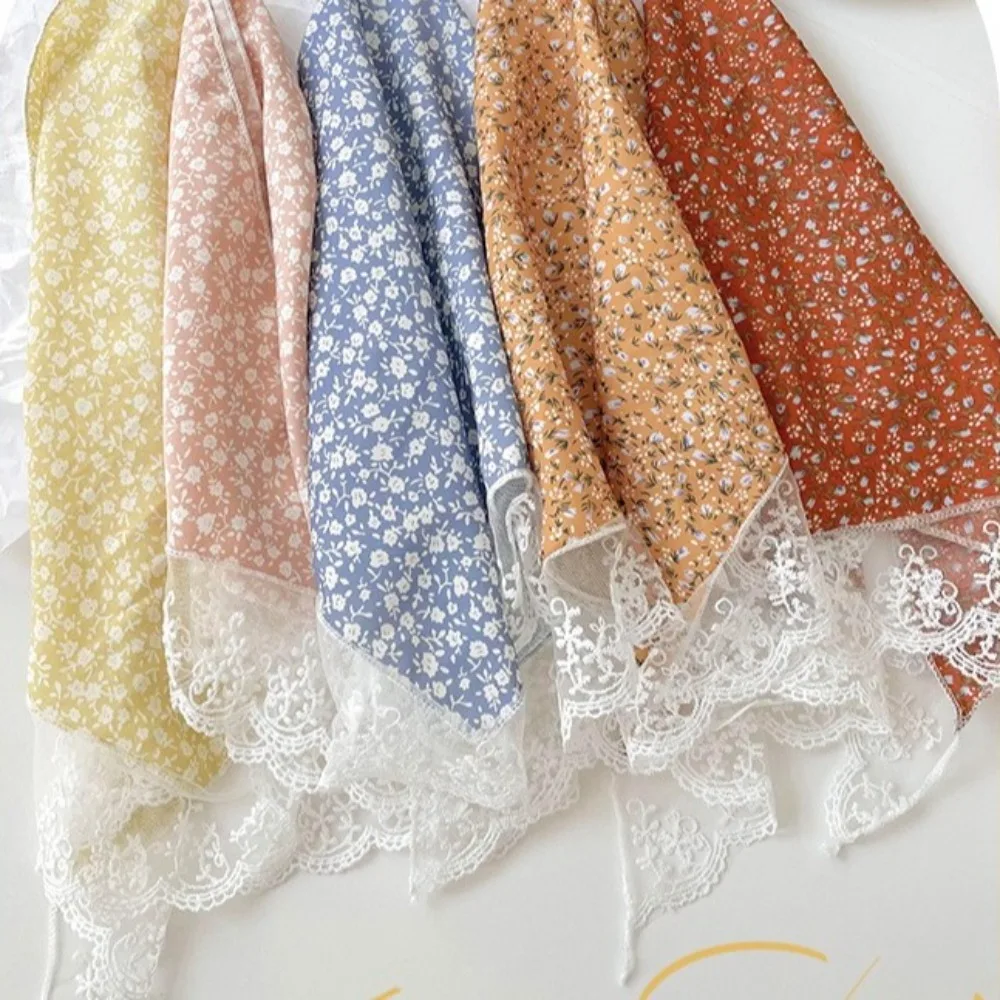 

New French Style Triangle Scarf Fabric Small Flowers Turban Bandana Hair Accessories Lace Headbands for Spring Summer