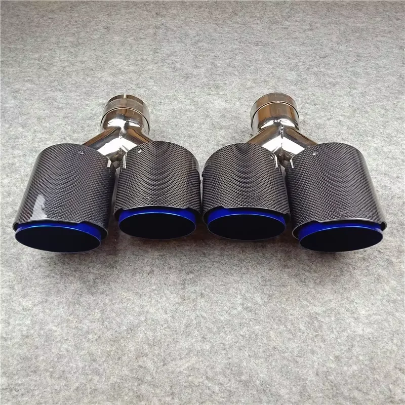 1 Pair Y Model Blue Exhaust Pipe Car Universal Muffler Tip Stainless Steel Carbon Fiber Rear Diffuser Nozzles Dual Tail Throat