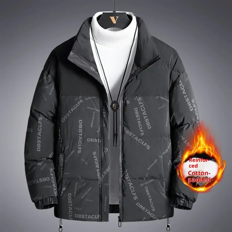 

Letter-Print Patchwork Cotton Bread Jacket Men Autumn Winter Thickened Padding Stand Collar Parkas Suitable for Daily Wear Coat