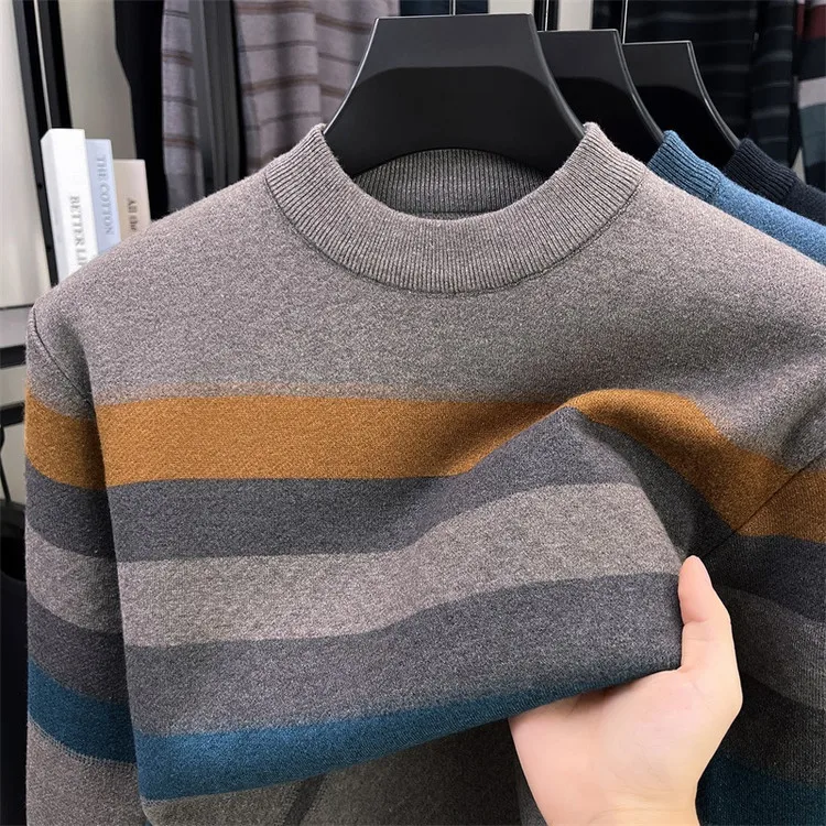 الوقوف مخطط الشتاء عارضة محبوك سترة منتصف العمر مريحة طويلة Sve الحرارية Busin عارضة Sle معطف الرجال #2