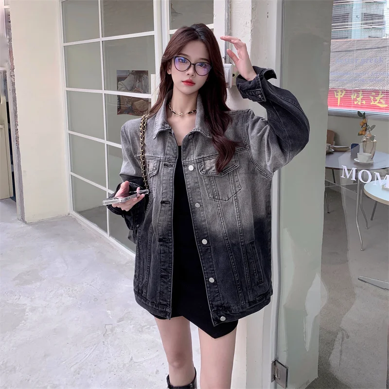 

Denim Coats Ladies Womens Spring Patchwork Cropped Outcoats Minimalism Sweet Vacation Young Pocketed Fitted Lovely Drawstring OL