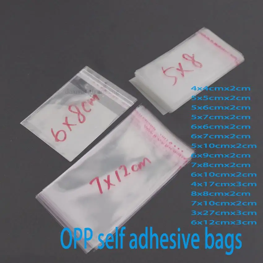 1000pcs/lot Resealable Bopp Cellophane Bag 3x6/5x7/5x8/6x8/6x12/7x12/8x10cm Transparent Gift Packing Bags Self Adhesive small